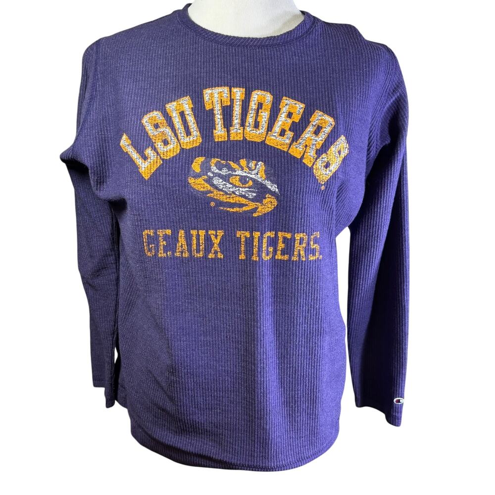 Champion LSU Tigers Shirt Size Small Purple Ribbed Long Sleeve NCAA SEC